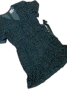 Polka Dot High-Low Wrap Dress - Dark Green